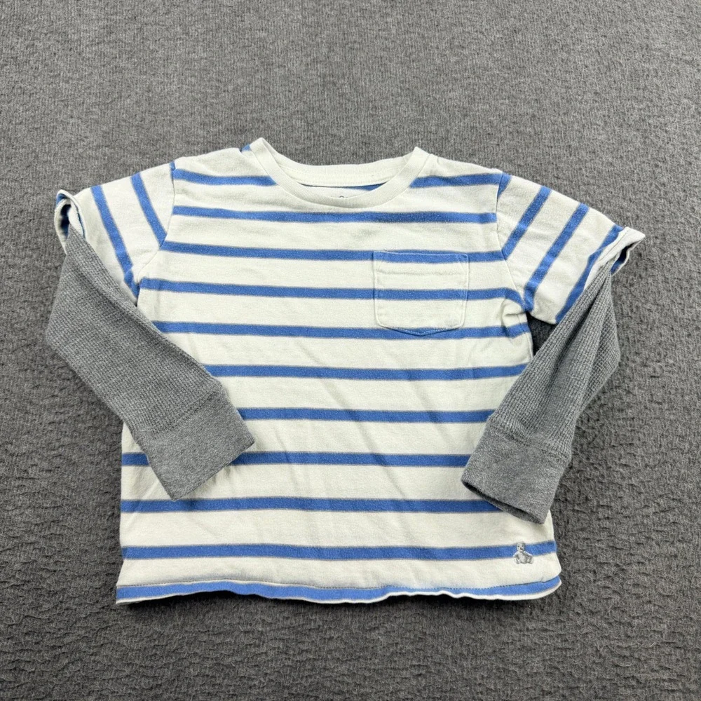 BabyGap Toddler Boys 3Y Blue White‎ Striped Layered Look Long Sleeve T-Shirt